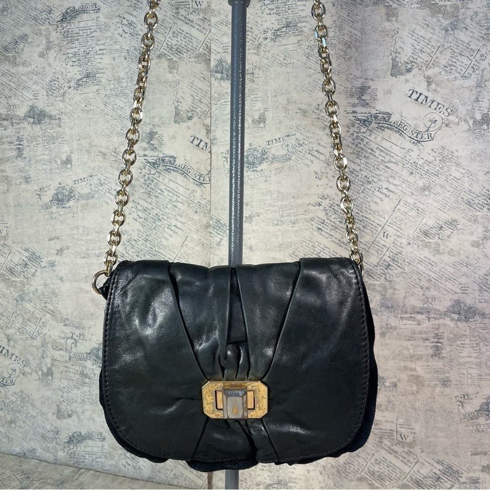 Juicy Couture Vintage Black Leather Crossbody Bag Y2K Chain Strap Gold Hardware